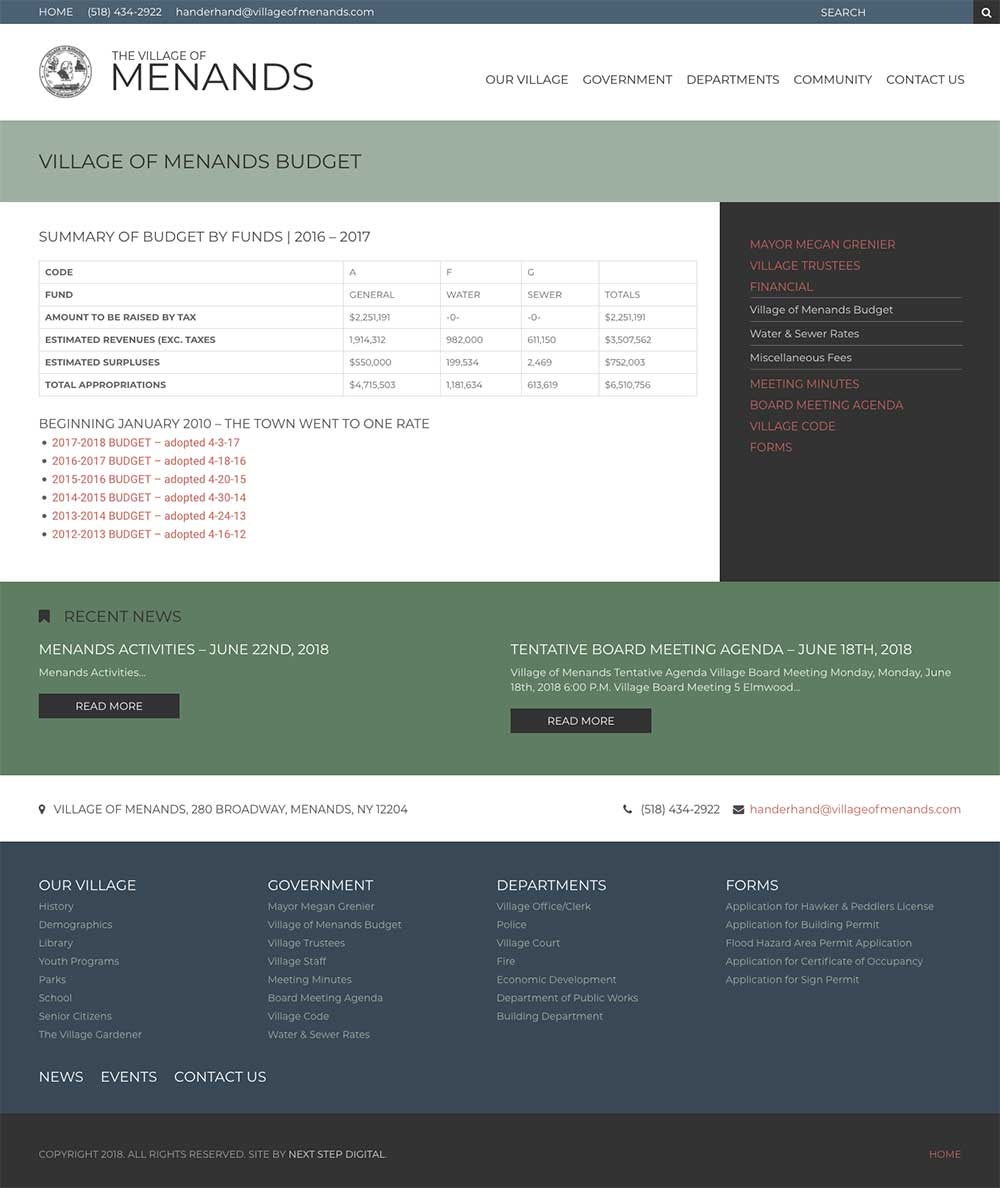 Menands Village Budget Desktop Page